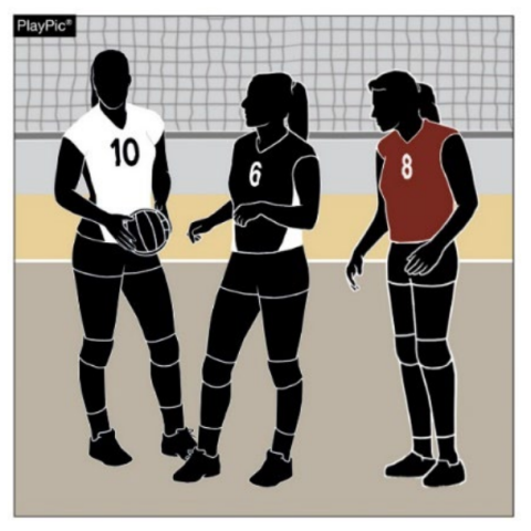 Three volleyball players illustrating contrasting libero uniforms